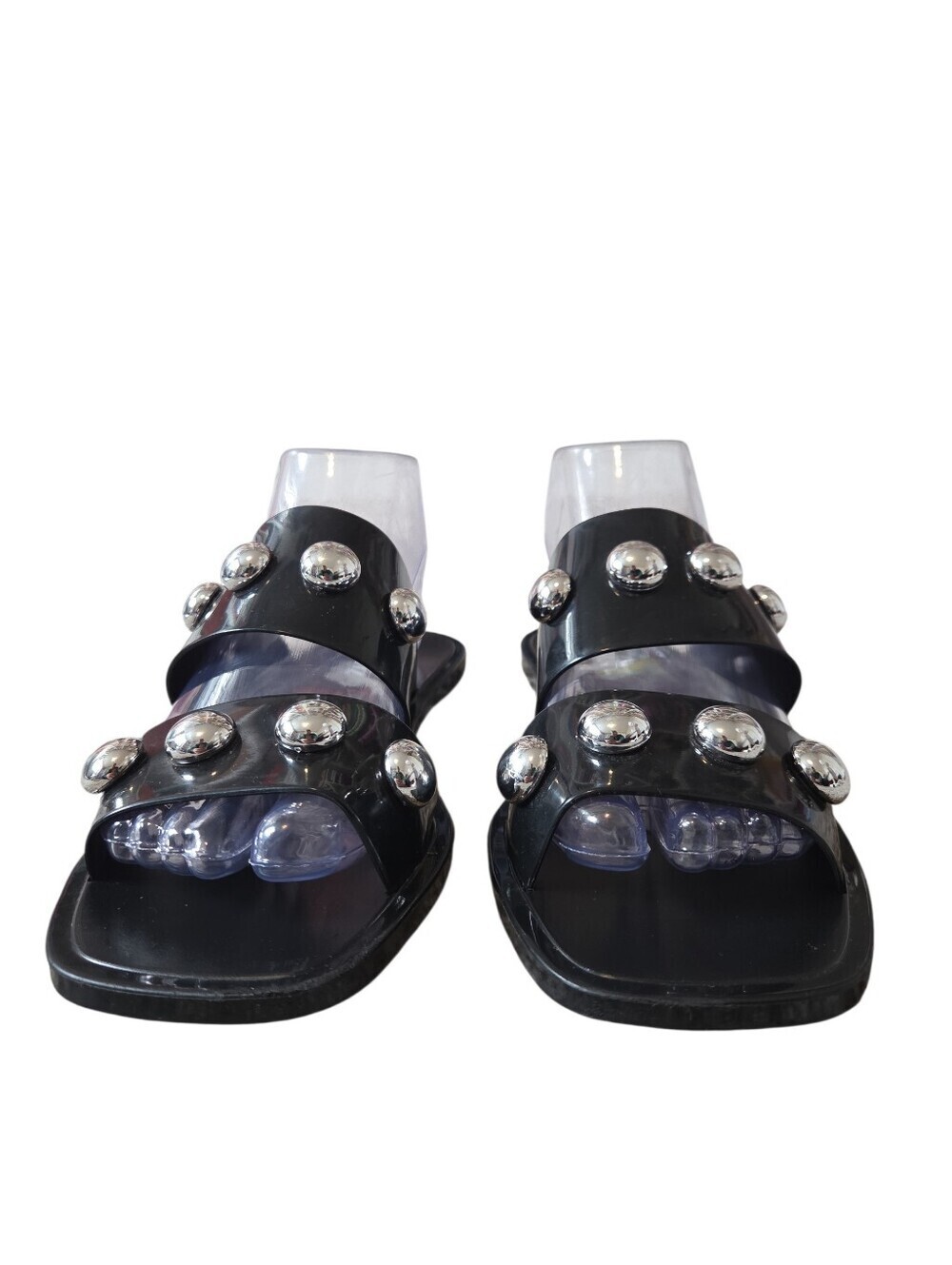 SCHUTZ Lizzie Studded Black Jelly Sandals 9 - Picture 4 of 13